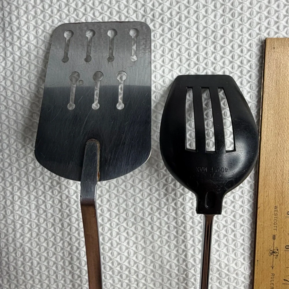 VTG EKCO Spatula Set Stainless Steel Slotted Turner & Nylon Spatula USA Black
